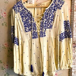 Anthropologie dreamy embroidery cotton boho Indian empire waist size 4 small